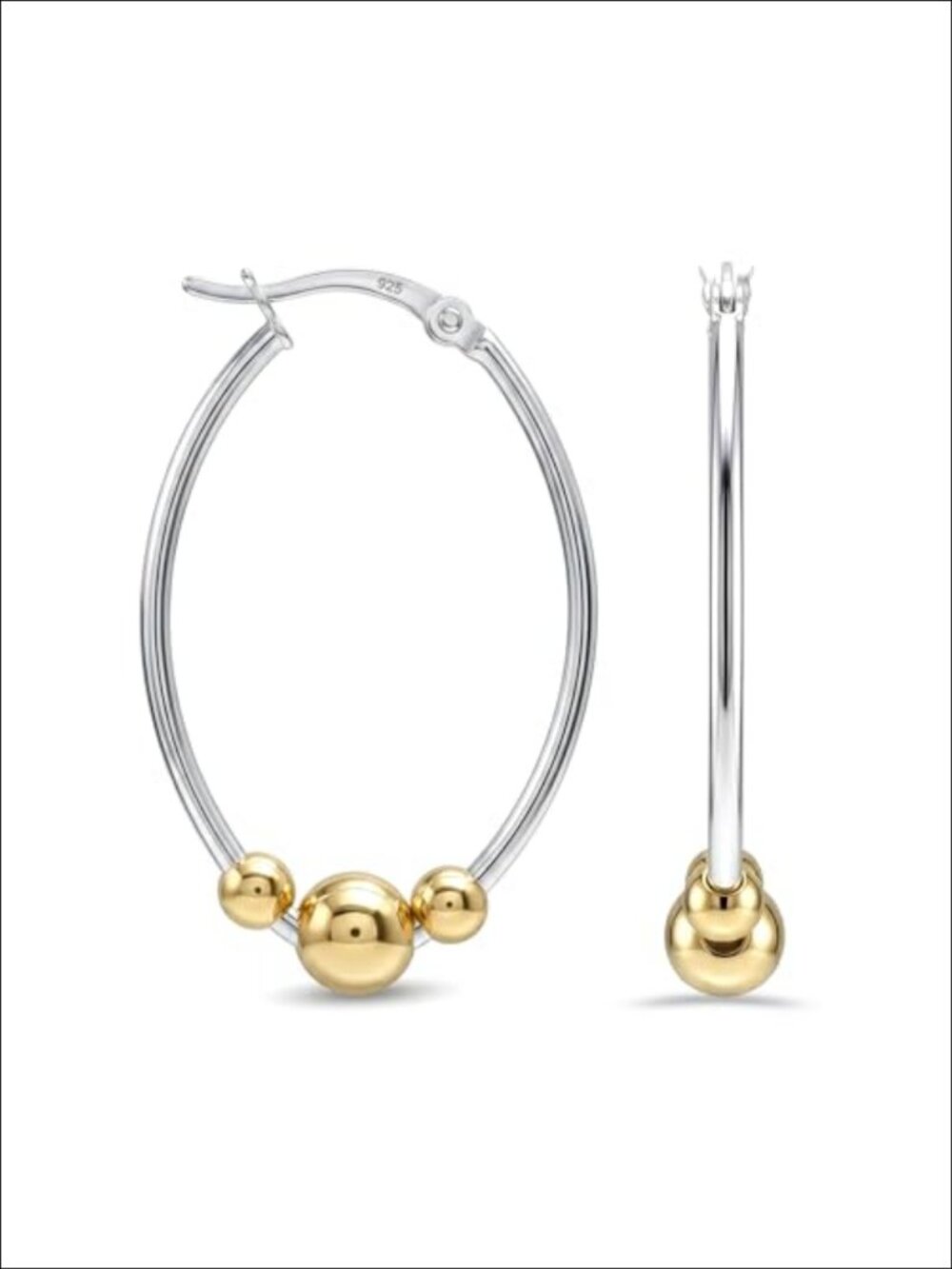 925 Sterling Silver Two-Tone Gold-Plated Hoop Earrings Click-Top